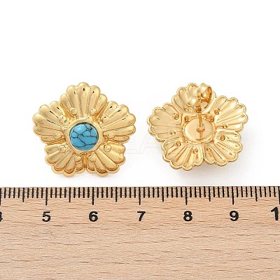 304 Stainless Steel Synthetic Turquoise Stud Earrings for Women EJEW-U046-15G-1
