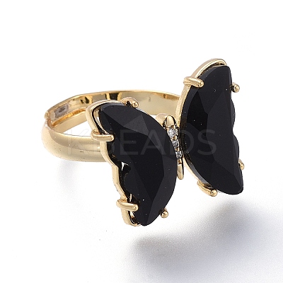 Adjustable Brass Glass Finger Rings RJEW-P148-A01-11-1