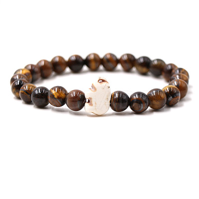 Natural Tiger Eye & Synthetic Turquoise Beads Stretch Bracelets for Men Women QO0012-22-1
