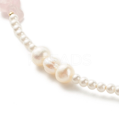 Natural Rose Quartz Chip Beaded Necklace for Girl Women NJEW-TA00016-02-1