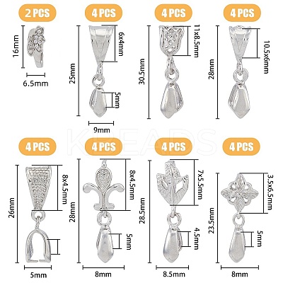 30Pcs 8 Style Rack Plating Brass Micro Pave Clear Cubic Zirconia Ice Pick Pinch Bails & Snap on Bails KK-HY0002-82-1