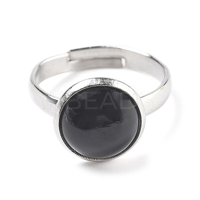 Half Round Natural Black Agate Finger Rings RJEW-M062-01P-30-1