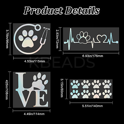 8 Sheets 4 Style Waterproof Heart & Bear Paw Pattern PET Car Decals Stickers STIC-GF0001-03A-1