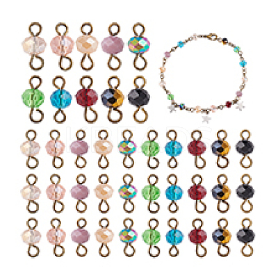 200Pcs 10 Colors  Faceted Rondelle Glass Connector Charms FIND-PH0021-24-1