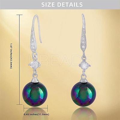 Pearl Earrings with Cubic Zirconia White Freshwater Shell Pearl Dangle Hook Earrings Stud Round Ball Drop Hoop Earrings Brass Jewelry Gift for Women JE1097C-1