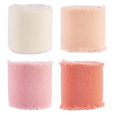 4 Rolls 4 Colors Frayed Polyester Ribbon OCOR-TA0002-87B-1