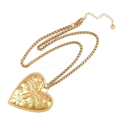 304 Stainless Steel Embossed Human Face Pendant Wheat Chain Necklaces NJEW-P430-03B-G-1