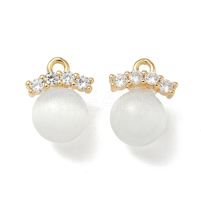 Brass Micro Pave Cubic Zirconia with Cat Eye Round Charms KK-Z136-10G-1