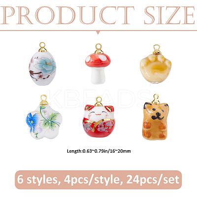 24Pcs 6 Styles Porcelain Pendants PALLOY-FH00169-1