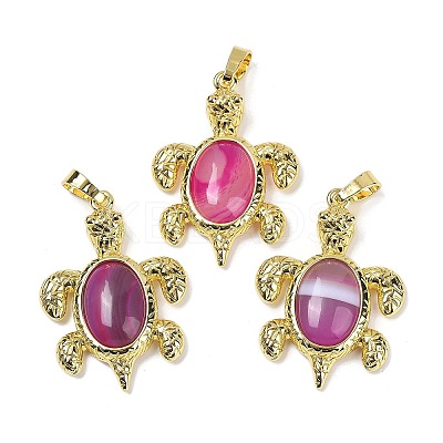 Natural Banded Agate(Dyed & Heated) & Brass Pendants KK-F887-01G-09-1