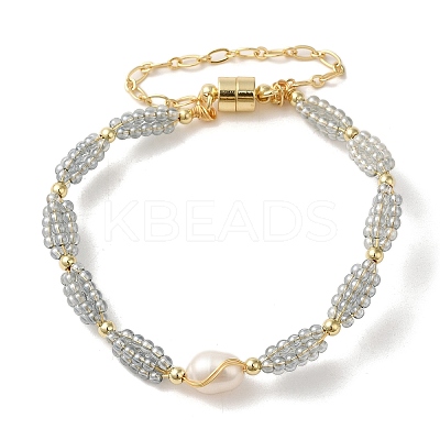 Natural Pearl & Glass Beaded Link Bracelets BJEW-C051-42G-1