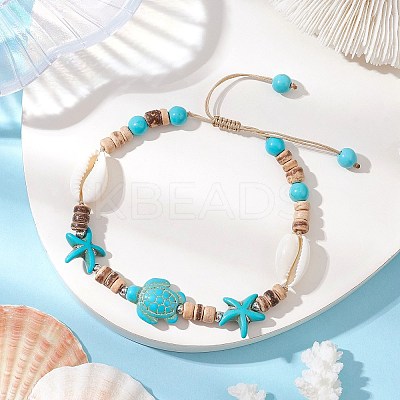 Synthetic Turquoise and Shell Bracelets BJEW-JB11510-01-1