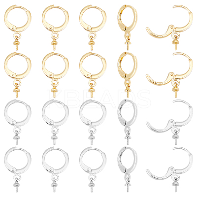12 Pairs 2 Colors Brass Huggie Hoop Earring Findings KK-FH0003-13-1