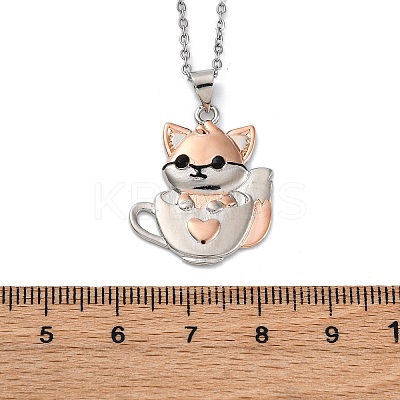 Brass Cute Cup Fox Pendant Cable Chain Necklaces for Women NJEW-C067-03P-1