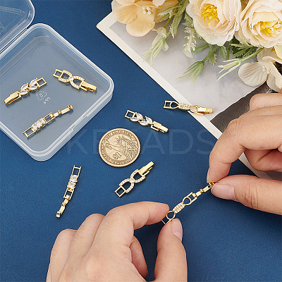 8Pcs 4 Styles Brass Pave Clear Cubic Zirconia Watch Band Clasps KK-OC0001-46G-1