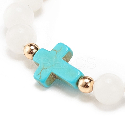 Natural White Jade & Howlite & Synthetic Turquoise(Dyed) Stretch Bracelet with Cross BJEW-JB08295-03-1