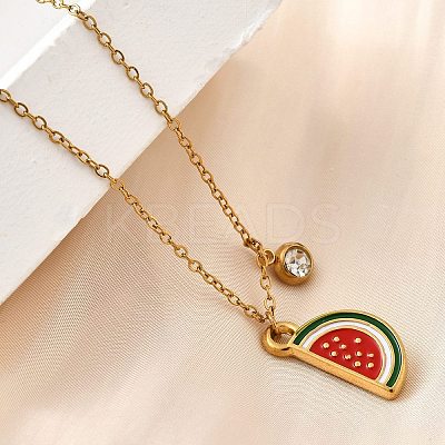304 Stainless Steel Red Enamel Pendant Necklaces for Women NJEW-U043-02A-G-1