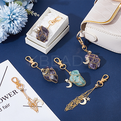 6Pcs 3 Styles Moon & Star Alloy Swivel Lobster Claw Clasps & Brass Cable Chains AJEW-UN00040-1