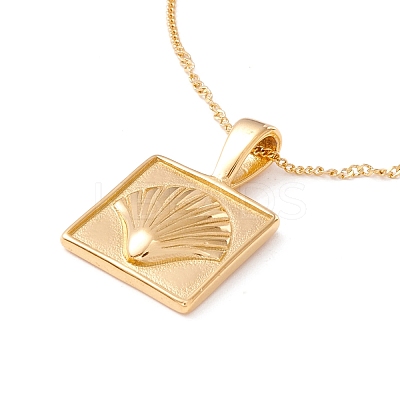 Ion Plating(IP) 304 Stainless Steel Square with Shell Pendant Necklace for Women NJEW-F292-06G-1