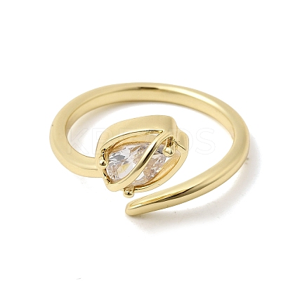 Brass Micro Pave Cubic Zirconia Cuff Open Rings for Women RJEW-L343-01G-02-1