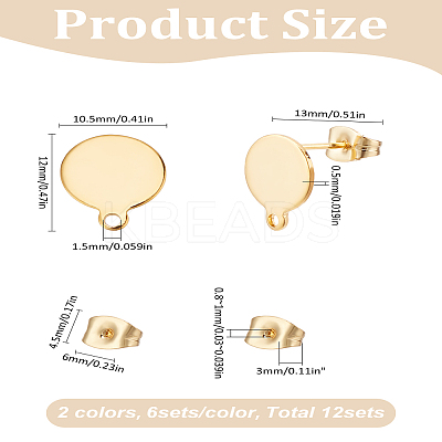 12Pcs 2 Colors 304 Stainless Steel Stud Earring Findings STAS-LP0001-76-1