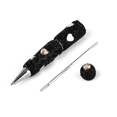 Heart Resin & Polymer Clay Pave Rhinestone Ball-Point Pen AJEW-T013-03E-1