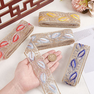 8 Yards 4 Colors Organza Embroidery Feather Ribbons OCOR-HY0001-10-1