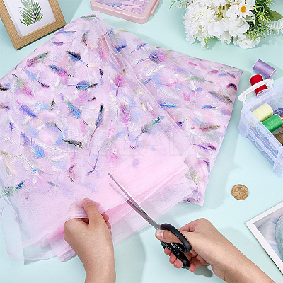 Feather Pattern Nylon Fabric DIY-WH20066-004C-1