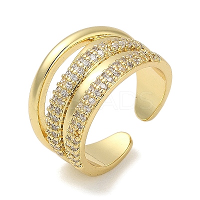 Rack Plating Brass Micro Pave Cubic Zirconia Cuff Finger Rings for Women RJEW-C114-15A-G-1