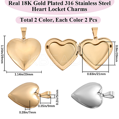 4Pcs 2 Colors 316 Surgical Stainless Steel Locket Pendants STAS-BBC0005-06-1