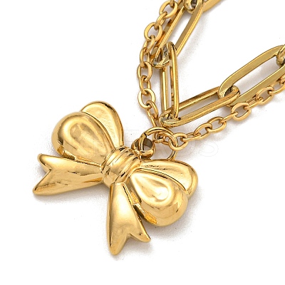 304 Stainless Steel Bowknot Pendant Necklaces NJEW-L182-001G-04-1