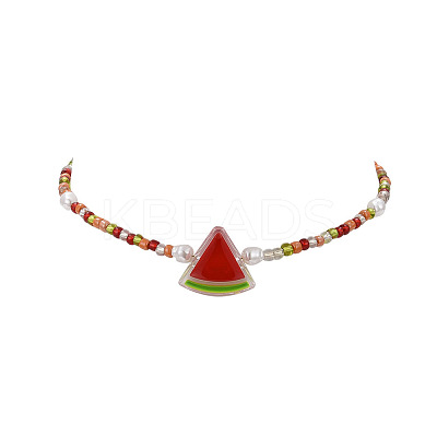 Acrylic Enamel Fruit Pendant Necklace with Glass Seed Chains for Women NJEW-JN04293-1