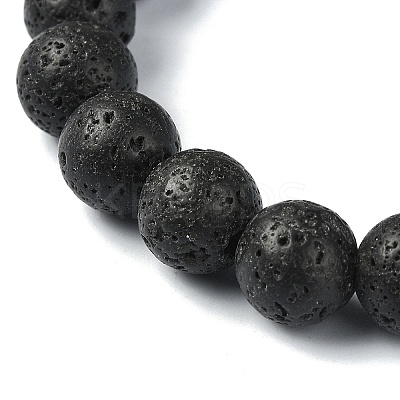 Natural Dyed Crackle Agate & Lava Rock Round Beaded Stretch Bracelet BJEW-TA00444-03-1