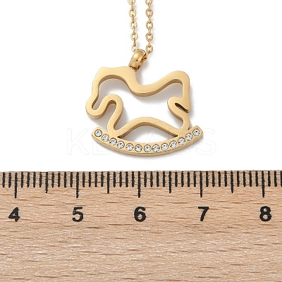 304 Stainless Steel Crystal Rhinestone Rocking Horse Pendant Necklaces for Women NJEW-F339-02G-1