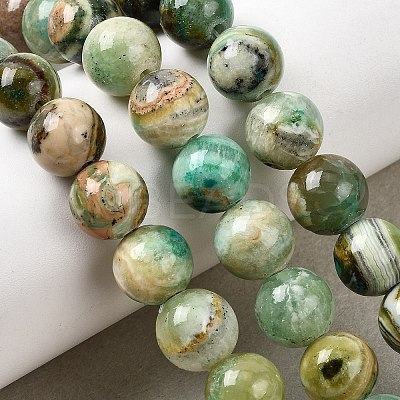 Natural Green Line Jasper Beads Strands G-L639-A01-12mm-1