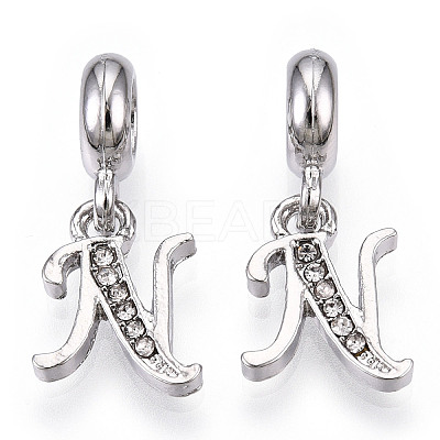 Platinum Rack Plating Alloy Rhinestone European Dangle Charms PALLOY-T048-36P-N-1