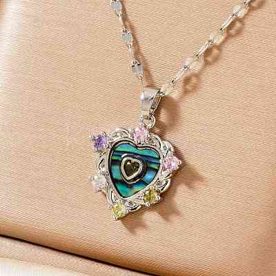 Brass Colorful Cubic Zirconia Heart-shaped Pendant Necklaces PR0180-2-1