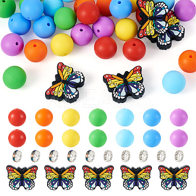 DIY Round/Butterfly Silicone & Brass Rhinestone Beads Findings Kits DIY-TA0011-59-1