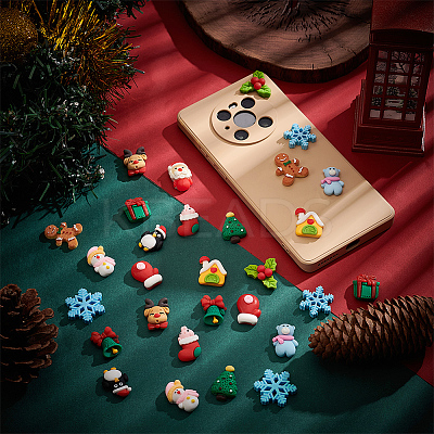30Pcs 15 Styles Christmas Theme Opaque Resin Cabochons CRES-BC0001-08-1