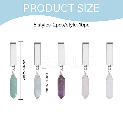 10Pcs 5 Styles Bullet Natural Green Aventurine & Fluorite & Amethyst & Rose Quartz & Quartz Crystal Shoe Charms HJEW-CA00020-1