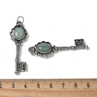 Key Brass Natural Green Aventurine Big Pendants KK-D361-01AS-14-1