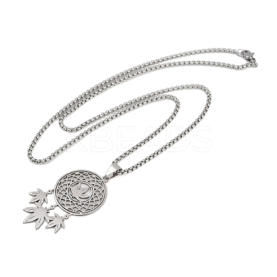 201 Stainless Steel Woven Web/Net with Leaf Pendant Necklaces LS-NJEW-K283-07P-1