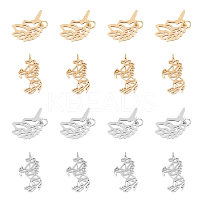16Pcs 2 Style 201 Stainless Steel Pendants and Filigree Joiners STAS-DC0001-55-1