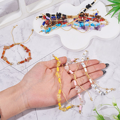 10Pcs 10 Styles Natural & Synthetic Mixed Stone Chip & Glass Seed Beaded Braided Bracelet Making AJEW-TA00055-1