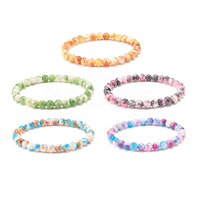 Natural White Jade Round Beaded Stretch Bracelet BJEW-JB07968-1