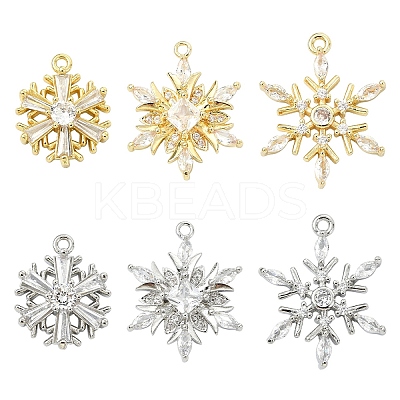 3Pcs 3 Styles Brass Pave Clear Cubic Zirconia Pendants KK-YW0003-79G-1