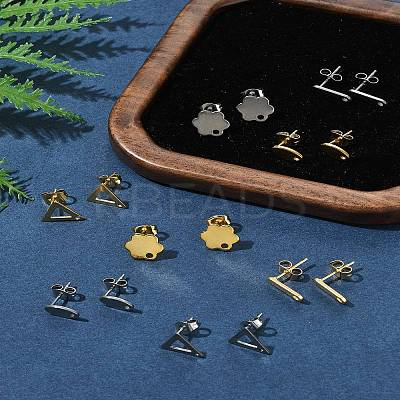 16Pcs 8 Styles 201 Stainless Steel Stud Earring Findings with Hole EJEW-FS0001-21-1