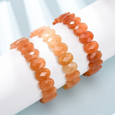 Natural Red Aventurine Faceted Beaded Stretch Bracelets for Women BJEW-K251-07N-1