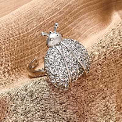 Brass Micro Pave Cubic Zirconia Adjustable Open Cuff Rings for Women RJEW-A072-01C-P-1