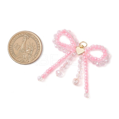 Glass Seed Beaded Bowknot with Heart Pendants PALLOY-MZ01162-01-1